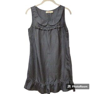 Pins & Needles Grey White Dot Peter Pan Collar Ruffle Hem Sleeveless Silk Dress